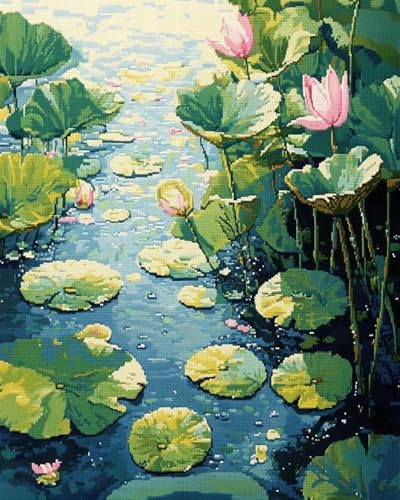 BUANJIAJU Lotus im Teich im Sommer. Elegantes Kreuzstich-Set aus vorgedrucktem Stoff, komplettes DIY-Bastelset, 40 x 50 cm von BUANJIAJU