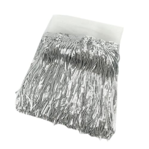 BUBTPKPJH Nähband, Spitzenrandbesatzband Borte for Nähen, Spitzenbesatz mit Paillettenquaste und Fransen for selbstgemachte Kleider.(Silver) von BUBTPKPJH