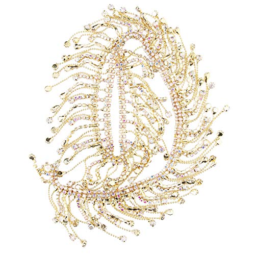 BUBTPKPJH Nähband, Spitzenrandbesatzband Quaste Kette Strass Fransen Braut Applikation Trim Kristall Kleidung Tasche Hochzeit Dekoration Schmuck Nähen DIY Handwerk(Gold) von BUBTPKPJH