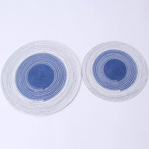 BUBTPKPJH Tischsets Rundes 2er-Set, hitzebeständige Küchen-Esssets, gewebtes Baumwollgarn, Tischsets und Untersetzer in Farbverlaufsfarbe(Dark Blue,14.2 in) von BUBTPKPJH