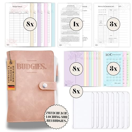 BUDGIES.® Budgetplaner Umschlagmethode Deutsch - A6 - Starterset + Sparchallenges - Finanzplaner Deutsch - Ringbuch - Binder A6 (rosa) von BUDGIES.