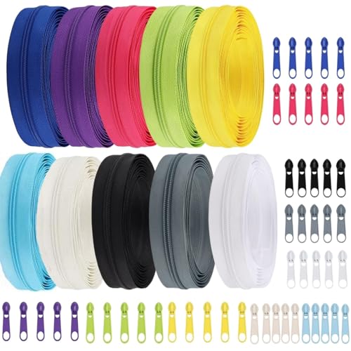 10 Farben reissverschluss meterware, 30mm Breit Endlosreißverschluss mit Zipper, Reißverschlüsse Nylon Endlos Reißverschluss Set mit Schieber, Reißverschluss zum Nähen und Basteln, 2.75m lang je Farbe von BUERPINKING