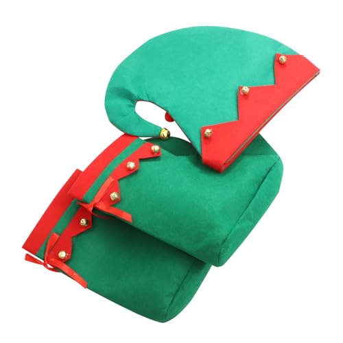 BUGUUYO 1 Satz Weihnachtsdekorations-Requisiten für Kinder Kid Cosplay Hut Schuhe Elfenschuhe weihnachtsschmuck kinder trachtenschuhe kinder Elfenhut Weihnachtselfe Kostüm Vlies Green von BUGUUYO