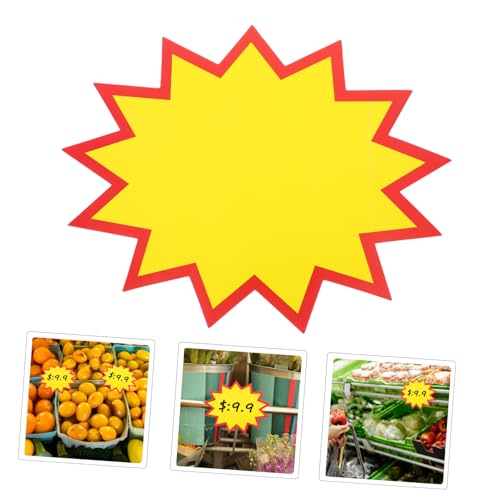 BUGUUYO 100 Stk Preisschild Etiketten-tags Shop-tags Einzelhandelsetiketten Zeichen Platzen Leerer Aufkleber Sterne-verkaufsschilder Flohmarktschilder Burst-zeichen Yellow Papier von BUGUUYO