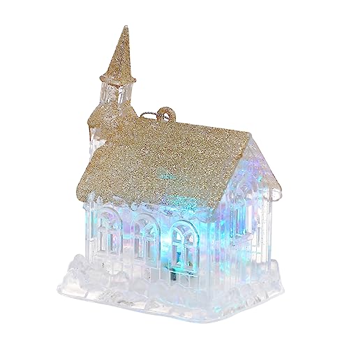 BUGUUYO 1stk Leuchtendes Schneehaus Weihnachtsdorflaterne Weihnachtshausfiguren Weihnachts-mini-statue Weihnachtsschnee-szenenhaus Miniatur-weihnachtsschmuck Weihnachten Plastik Golden von BUGUUYO