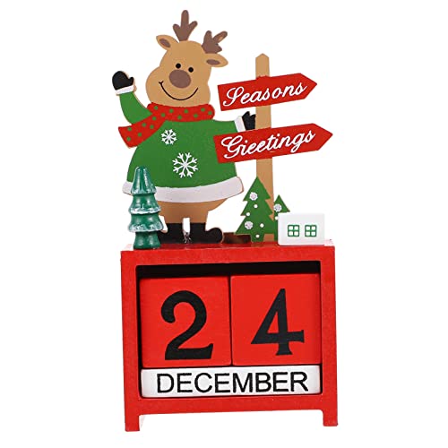 BUGUUYO 1stk Weihnachtskalender Aus Holz Desktop-dekor Weihnachtsdekoration Weihnachtsregal Dekoration Countdown-kalenderblöcke Schreibtischdekorationen Weihnachts-countdown-kalender Rot von BUGUUYO