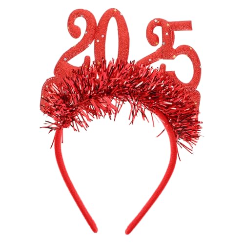 BUGUUYO 2025 Stirnband Weihnachtsfeier Glitzernde Haarreifen Foto-requisiten Für Das Neue Jahr Weihnachtskopfschmuck Glitzernder Lametta-kopfschmuck Frohes Neues Stirnband Rot Stoff von BUGUUYO