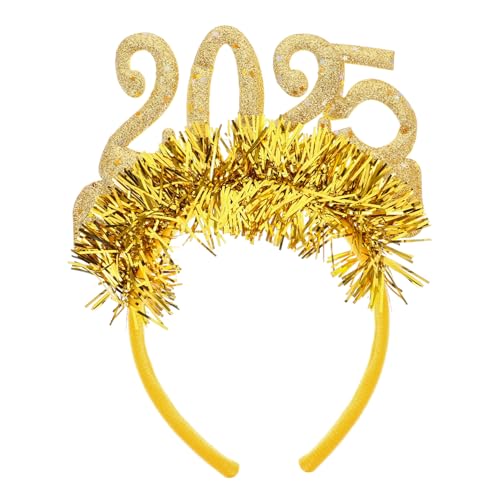 BUGUUYO 2025 Stirnband Weihnachtsfeier Glitzernde Haarreifen Neujahrs-diademe Haarschmuck Für Das Neue Jahr Lametta-haarband Frohes Neues Jahr Kopfschmuck Gastgeschenke Golden Stoff von BUGUUYO