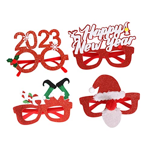 BUGUUYO 4 Stück 2023 Partybrille Weihnachtsdekorationen Weihnachtskostüm Brille Party-brillengestell Glitzernde Partybrille Weihnachts-sonnenbrille Requisite Für Weihnachtsfeiern Filzstoff von BUGUUYO