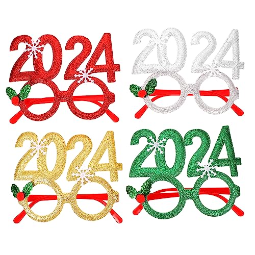 BUGUUYO 4 Stück 2024 Weihnachtsbrille 2024 Zahlenbrille Weihnachtsbrille 2024 weihnachtsgläser Christmas Glasses Gefälligkeiten für Weihnachtsfeiern dekorativer Brillenrahmen Plastik von BUGUUYO