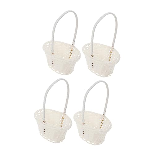 BUGUUYO 4 Stück Geflochtener Blumenkorb Mini-strohkörbe Aus Rattan Blumenmädchen-hochzeitskorb Blütenkorb Für Die Hochzeit Korb Aus Rattan Landhausstil Kind Plastik Weiß Hochzeitsbedarf von BUGUUYO