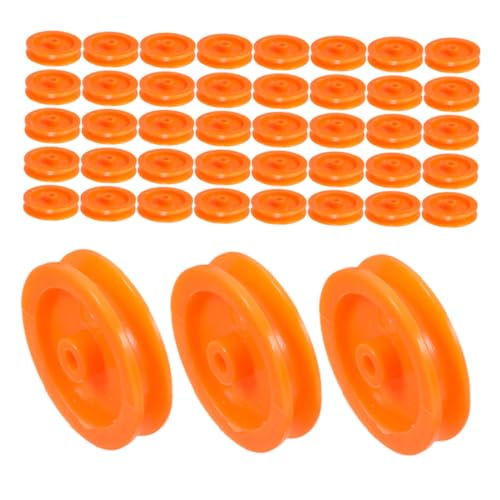 BUGUUYO 50 Stück Riemenscheibe Aus Kunststoff Bewegliche Riemenscheibe Der Riemenscheibe Diy Modell Spielzeugrad Kabelzug-kit Riemenscheibensystem Diy-teile Orange Plastik von BUGUUYO