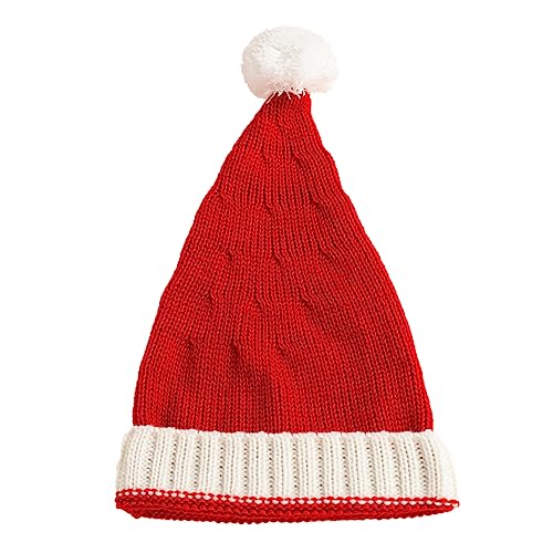 BUGUUYO Hut Weihnachtsmützen Für Kinder Weihnachtsmütze Für Erwachsene Wintermütze Kinder-urlaubsmütze Weihnachtsstrickmütze Gestrickte Weihnachtsmütze Festliche Bommelmütze Rot Garn von BUGUUYO