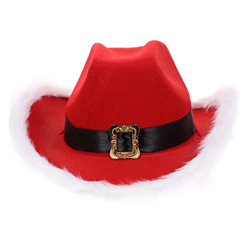 BUGUUYO Weihnachtsmütze Weihnachtsdekoration Rosafarbener Cowgirlhut Feiertagshut Blinkende Cowboyhüte Unisex-urlaubsmütze Leuchtender Cowgirl-hut Cowboy-hut Landhüte Gefühlt. Plüsch Rot von BUGUUYO