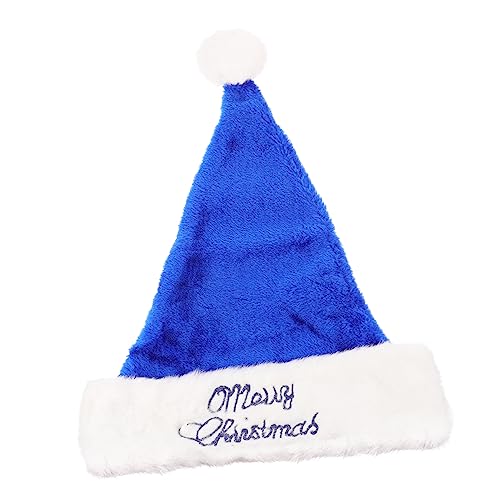 BUGUUYO Blaue Weihnachtsmütze aus Plüsch mit Stickerei Weihnachtsmannmütze für Erwachsene Weihnachtsoutfit-Accessoire von BUGUUYO