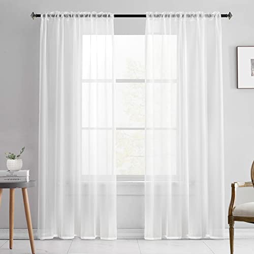 BUHUA Voile Gardinen Vorhang mit Stangendurchzug Transparent Voile Gardinen Weiss für Wohnzimmer Schlafzimmer Kinderzimmer Weiss, 2er Set 245 x 140cm von BUHUA