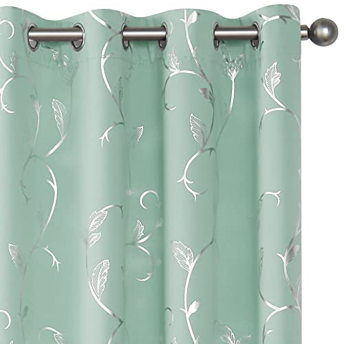 BUHUA Verdunkelungsvorhänge 96 Zoll Lang, Weinrebe Foliendruck Muster Raum Verdunkelung Vorhang Wohnzimmer Vorhänge & Vorhänge Thermoisoliertes Fenster Panel Set, 52 x 96 Zoll Aqua von BUHUA