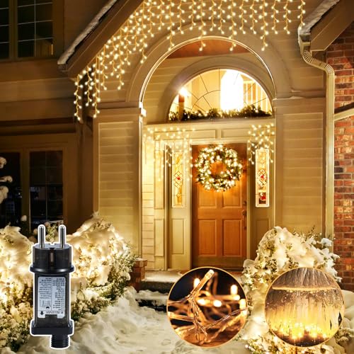 BUICXJKZ Lichterkette Außen 10M 400LED, Weihnachtsbeleuchtung mit Timer 8 Modi IP44 Eisregen Lichterkette für Außen & Innen, Deko für Weihnachten Balkon Party Garten Zimmer Fester Hochzeit (Warmweiß) von BUICXJKZ