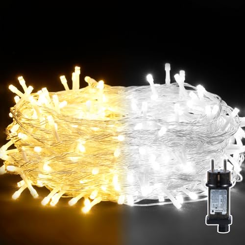 BUICXJKZ Lichterkette Außen Innen 20m 200LEDs, Weihnachtslichterkette Außen mit Fernbedienung Timer 11 Modi Wasserdicht Lichterkette für Weihnachten Balkon Garten Weihnachtsbaum (Warmweiß & Kaltweiß) von BUICXJKZ