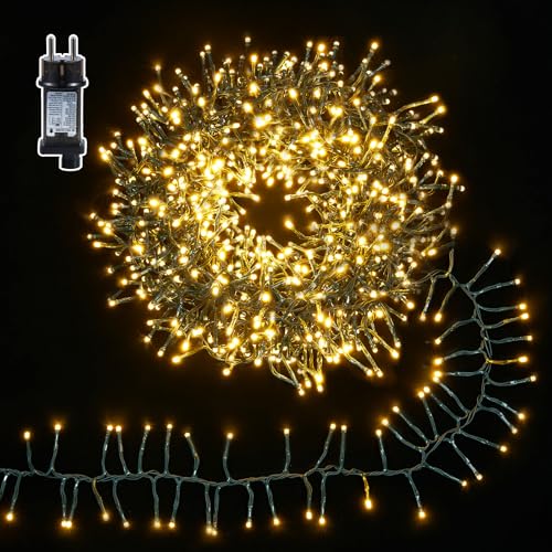 BUICXJKZ Weihnachtsbeleuchtung Außen 10m+3m 600LEDs, Lichterkette außen mit Timer 8 Modus, wasserdicht Led Cluster Lichterkette mit Stecker, für Weihnachtbaum Weihnachten Party Balkon Garten(Warmweiß) von BUICXJKZ