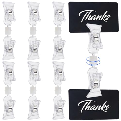 Doppelseitige Schildanhänger Clips - 6PCS Doppelseitiger Preisschildhalter, Drehbarer transparenter Doppel-Label-Clip Fotohalter, Clips zur Anzeige von Visitenkarten, Flohmarktnotizhalter von BUKEQILA