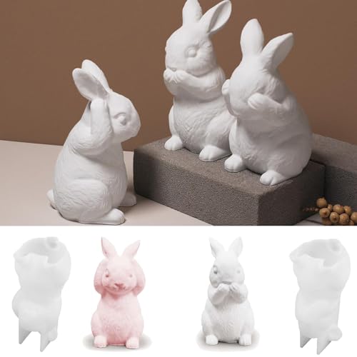 2 Stück Osterhasen Silikonform Hase, 3D Osterhase Silikonform Kerzenhalter, 3D Silikonformen Gießformen Osterhase für DIY Kerzen Sojawachs Kerzen, Handwerk, Ostergeschenke von BUKYCAT