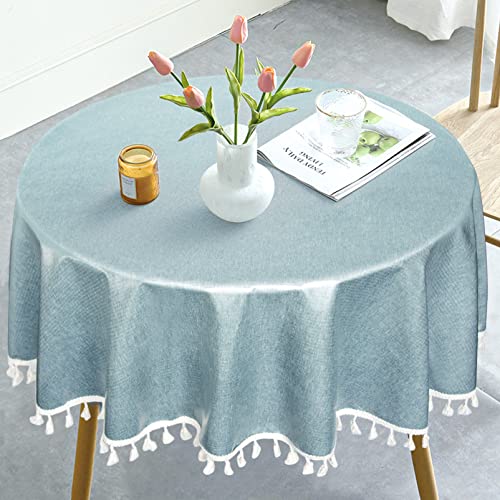 BULANGDE Tischdecke Rund 140cm Leinen TPU Beschichtete Knitterfrei Abwaschbare, Tischdecke Runde Tischtücher Wachstuch Wasserabweisend Fleckabweisende für Küche Esszimmer Esstisch Couchtisch (Blau) von BULANGDE