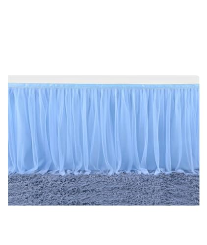 Party-Tischrock, Tischröcke Tüll-Tischrock Hochwertiger goldumrandeter Mesh-Tischrock for Hochzeiten, Silvesterpartys, Dekoration, Hotelbedarf, Mesh-Tischrock, Tischdecke(Light Blue,9FT(275cmx77cm)) von BULINO