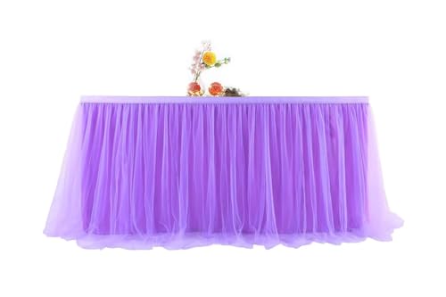 Party-Tischrock, Tischröcke Tüll-Tischrock Hochwertiger goldumrandeter Mesh-Tischrock for Hochzeiten, Silvesterpartys, Dekoration, Hotelbedarf, Mesh-Tischrock, Tischdecke(Purple,6FT(183cmx77cm)) von BULINO