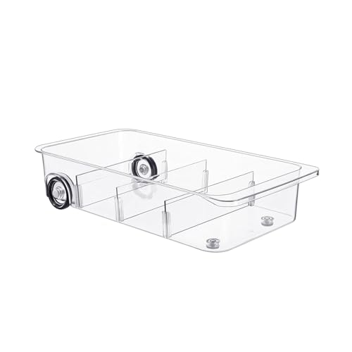 BUMMPI Kühlschrank-Organizer mit Rädern, Kunststoff-Aufbewahrungsbox, transparent, ausrollbare Schublade, Kühlschrank-Organisationsbox mit Trennwänden von BUMMPI