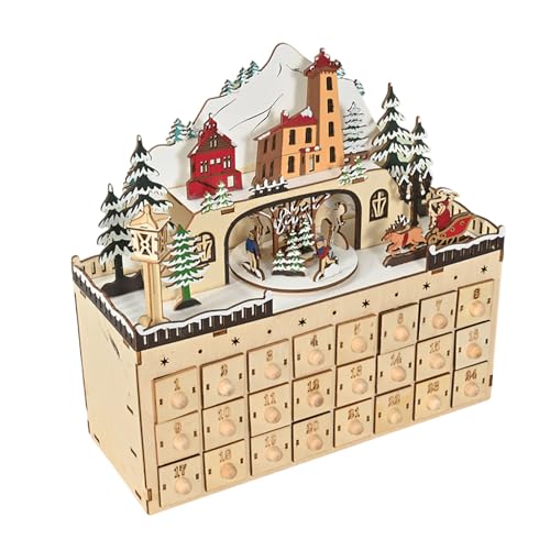 Feiertags Adventskalender Aus Holz. Elegante Weihnachts Countdown Box Aus Holz Mit LED Lichtern Und 24 Geschenkschubladen von BUMMPI