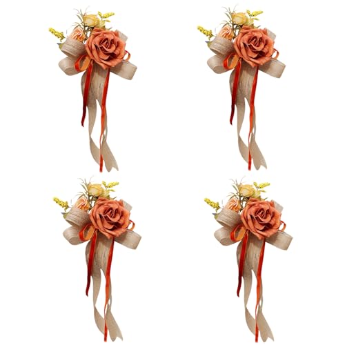 Set mit 4 Hochzeitsauto-Simulationsblumen-Verzierungen, elegante Braut-Auto-Dekoration, Seidenschleife, Blumen-Gläser, Verzierung von BUMMPI