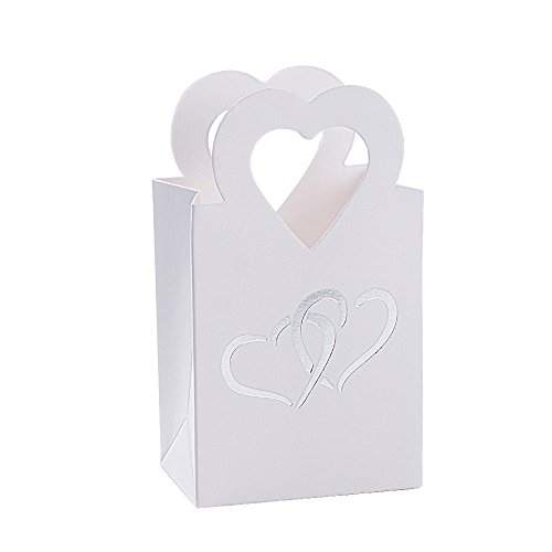 BUONDAC 100 Stücke Mini Gastgeschenke Box Hochzeit Bonboniere Gastgeschenk Taufe Geschenkbox klein für Süßigkeiten Geschenkschachtel Pralinenschachtel leer (Weiß mit silbrig Herz (100 STK)) von BUONDAC