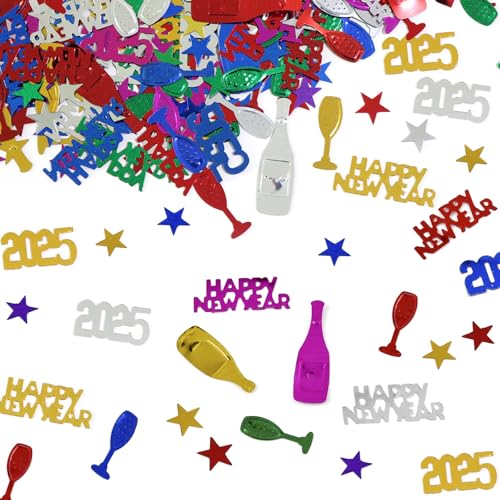 BURGEON Silvester Deko 2025 Konfetti Bunte, Streudeko Happy New Year Deko, Konfetti für 2025 Neujahr, Glitzer Tischdeko Party Dekoration für Neujahr Karneval Party von BURGEON