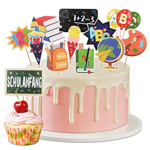 BURGEON Tortendeko für Einschulung,12pcs Cake Topper Einschulung Kuchen Deko Kuchendeko Schulanfang für Schulanfang Party Kinder Mädchen Junge von BURGEON