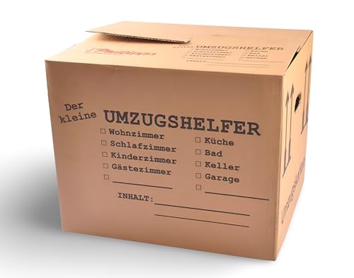 BURI Einzelner Umzugskarton Bedruckt 41x35x34 Umzugskiste mit Griffen Bücherkiste Archivkarton Transportbox Umzug Karton Kiste Box stabil umziehen Transportkarton Bücher Küche Haushalt faltbar 1 Stück von BURI