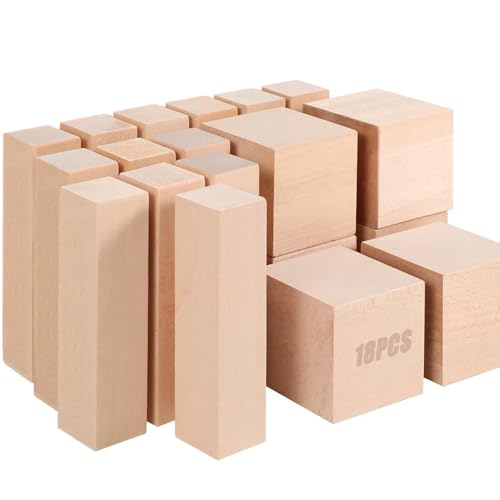 18 Stück Lindenholzschnitzblöcke, Whittling Wood Blocks Glatte Oberfläche Schnitzholz Unlackierte Holzblöcke, Natürliches Holzset für DIY Schnitzen, Formen, Kreatives Whittling Wood Carving Kit von BURNTOP