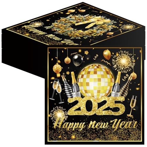 40Stück Servietten Happy New Year Silvester Deko Neujahr Tischdeko Schwarz Gold Silvester Servietten Neujahr Party Dekoration Einweg Neujahr Papierservietten 33x33cm Silvester Party Supplies von BUSCANDO