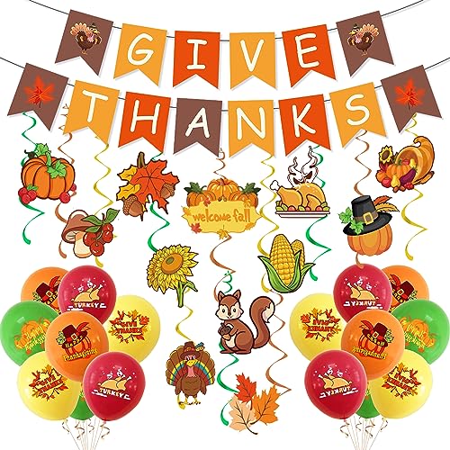 BUSCANDO Thanksgiving Decoration Deko Herbst Dekorationen Party Dekorationen Herbst Girlande Luftballons Hängende Dekorationen Herbst Party Home Decor Give Thanks Banner von BUSCANDO