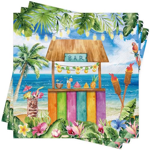 Buscando Sommer-Hawaii-Tischdekoration, Papierservietten für Sommer, Strand, Pool, Party, Cocktail-Servietten, Zubehör, Zubehör, Geburtstags-Servietten (40 Stück) von BUSCANDO