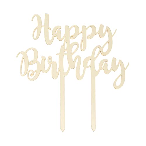 BUTLERS Tortendeko Geburtstag Tortenstecker 17 x 14 cm HAPPY BIRTHDAY | Wiederverwendbarer Cake Topper Herzlichen Glückwunsch | Kuchen Deko in Gold für Geburtstagsfeier und Party Dekoration von BUTLERS