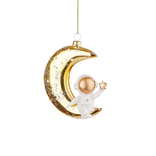 BUTLERS Weihnachtsbaumkugel Mond mit Astronaut Christbaumschmuck Glas Gold -Hang ON- Weihnachten Baumkugeln Astronaut Mond Figur Anhänger | Tannenbaum Deko & Weihnachtsdeko von BUTLERS