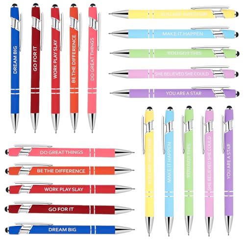 BUTORY Hochwertiges Metall Kugelschreiber Set Mit Touchpen 20 StüCk Ergonomische Druckkugelschreiber Rutschfeste Griffzone GroßRaumine Kuli FüR BüRo Und Haushalt(20,A) von BUTORY