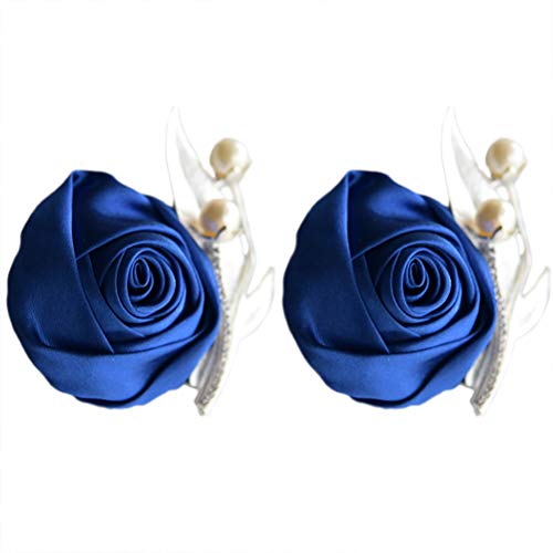 BUUEERR 2 Stück Rose Seide Ansteckblume Boutonniere Bräutigam Trauzeugen Hochzeit Blumen DIY Anzug Dekoration Boutineer für Männer Abschlussball Party Homecoming (Königsblau) von BUUEERR