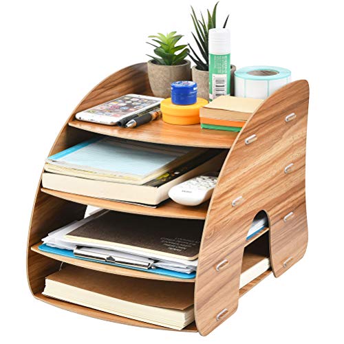 BUYGOO Schreibtisch Holz Büro Dokumentenablage Schreibtischablage mit 4 Ablagefächer, 34,5 x 25 x 26,8cm Büro Tisch Dokumentenablage Organizer, A4 Papier Organizer für Bürotisch Schreibtisch von BUYGOO