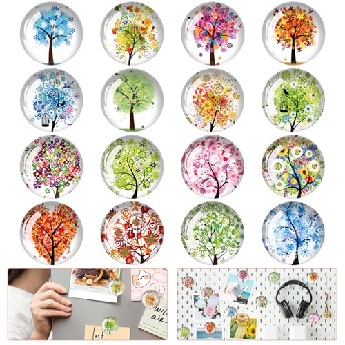 BUZIFU Kühlschrankmagnete 16 Stück Baum Magnete für Magnettafel Glascabochons Glasmagnete Magnete Kinder Kühlschrank Magnete Dekorative Kühlschrank für Magnettafel Whiteboard Pinnwand Kinder Geschenk von BUZIFU