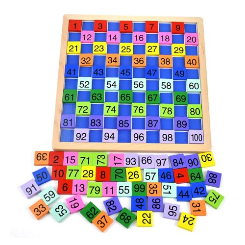 BUZIFU Montessori Mathematik Puzzle Holz Digital Board 1-100 Kontinuierliche Zahlen Kinder Kind Mathe Unterricht Hunderterbrett für frühe Motorik Entwicklung & Ausbildung ihres Kindes (Farbversion) von BUZIFU