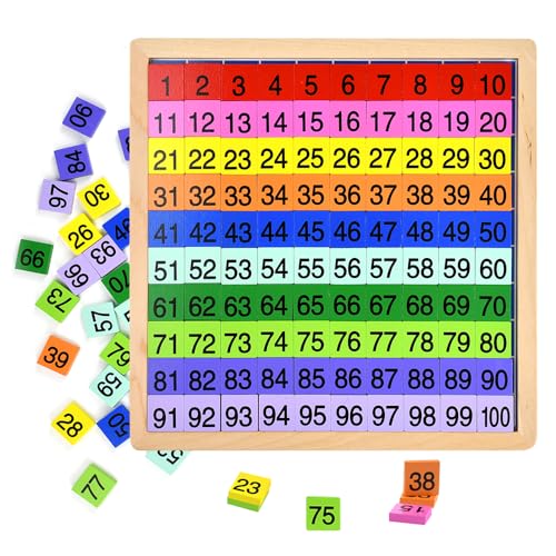 BUZIFU Montessori Mathematik Puzzle Holz Digital Board 1-100 Kontinuierliche Zahlen Kinder Kind Mathe Unterricht Hunderterbrett für frühe Motorik Entwicklung & Ausbildung ihres Kindes (Farbversion) von BUZIFU