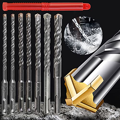 BUZIFU SDS-Plus-Bohrer-Set, 7-teilig Hammerbohrer-Set für Beton mit 4 Vollhartmetall, Hammer Drill Bit Set SDS-plus Hammerbohrer-Set, Schneiden, 6,6,8,8,10,12,14 x 160mm, Jeweils in Einzelverpackung von BUZIFU