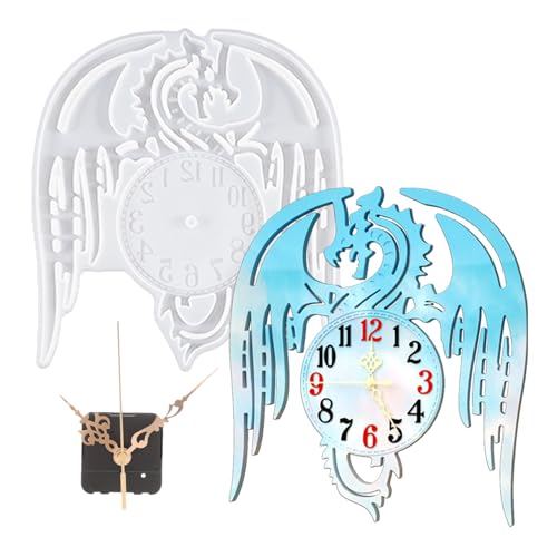 Epoxidharz Drache Große Uhr Silikonform, DIY 3D Arabische Ziffern Personalisierte Uhr Gießen Harz Gießform Kit für Home Decoration, Zimmer Wanddekorationen (Weiß) von BVI BOOMERVIVI